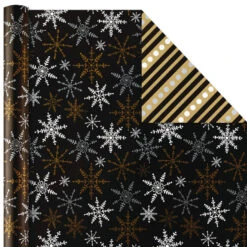 Hallmark Black And Gold 4-Pack Reversible Holiday Wrapping Paper Assortment, 150 Sq. Ft. -Hallmark Shop Black and Gold Reversible Wrapping Paper Assortment 5JXW1737 06
