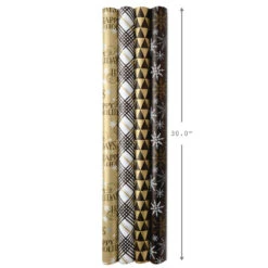 Hallmark Black And Gold 4-Pack Reversible Holiday Wrapping Paper Assortment, 150 Sq. Ft. -Hallmark Shop Black and Gold Reversible Wrapping Paper Assortment 5JXW1737 07