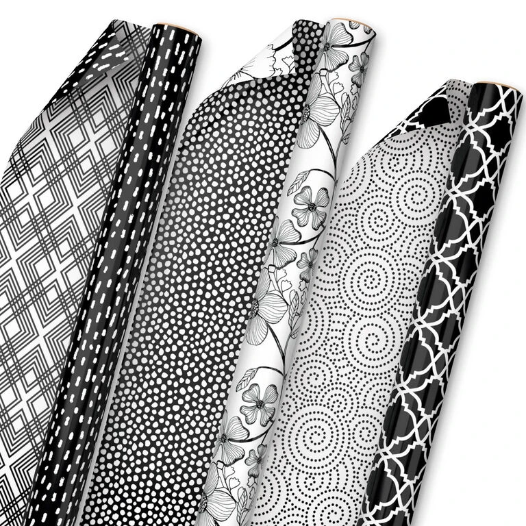 Hallmark Black And White Prints 3-Pack Reversible Wrapping Paper, 75 Sq. Ft. Total 3 Hallmark Black And White Prints 3-Pack Reversible Wrapping Paper, 75 Sq. Ft. Total