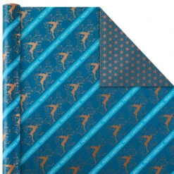 Hallmark Elegant Blues 4-Pack Blue And Gold Reversible Wrapping Paper, 150 Sq. Ft. 11 Hallmark Elegant Blues 4-Pack Blue And Gold Reversible Wrapping Paper, 150 Sq. Ft. -Hallmark Shop Blue and Gold Holiday Reversible Wrapping Paper 5JXW1739 03
