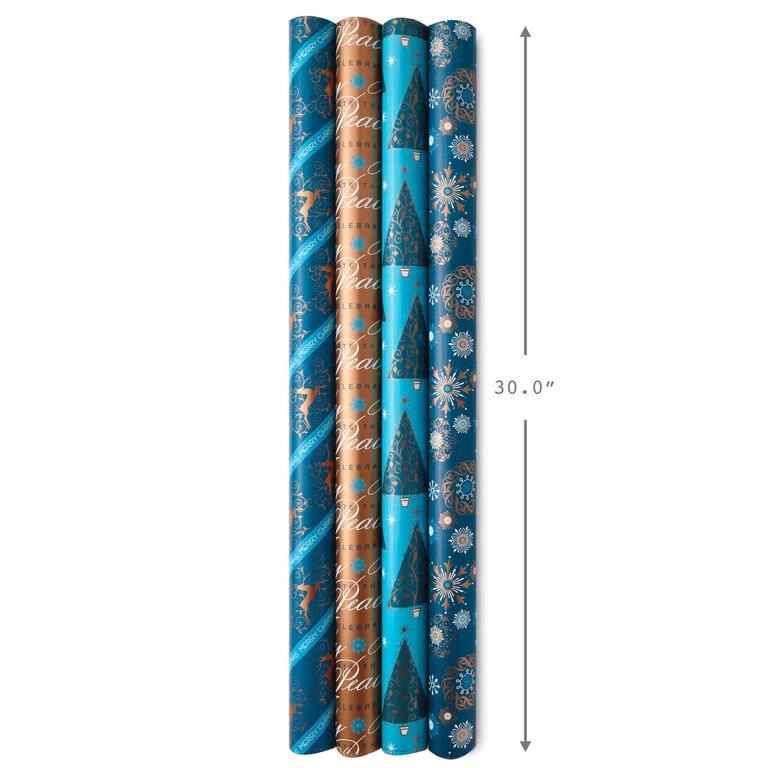 Hallmark Elegant Blues 4-Pack Blue And Gold Reversible Wrapping Paper, 150 Sq. Ft. 9 Hallmark Elegant Blues 4-Pack Blue And Gold Reversible Wrapping Paper, 150 Sq. Ft. - Image 7
