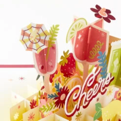Hallmark Here's To You Cocktail Toast 3D Pop-Up Card -Hallmark Shop Fruit Cocktail Drinks Celebration 3D PopUp Card for Her 1299LAD2897 05