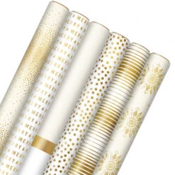 Hallmark Gold And White 6-Pack Holiday Wrapping Paper Assortment, 180 Sq. Ft.