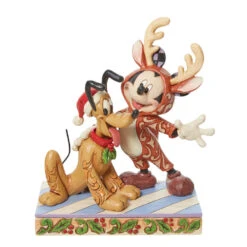 Enesco Jim Shore Disney Mickey Mouse Reindeer With Santa Pluto Figurine, 6.25"