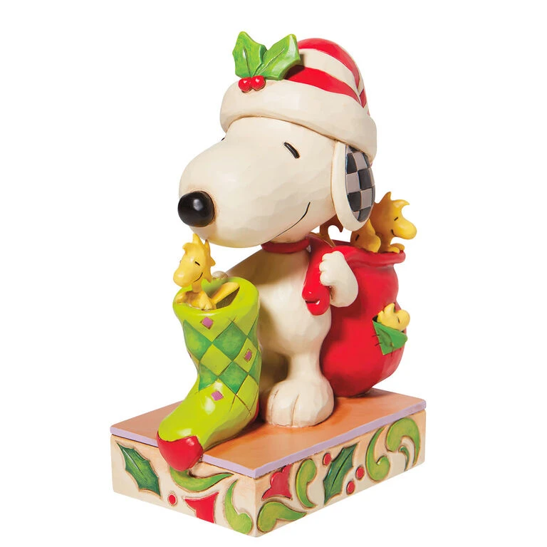 Enesco Jim Shore Peanuts Snoopy And Woodstock With Stocking Figurine, 7" 3 Enesco Jim Shore Peanuts Snoopy And Woodstock With Stocking Figurine, 7"