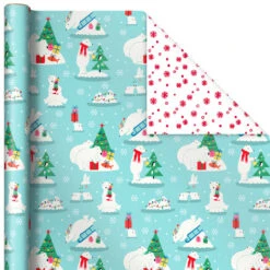 Hallmark Winter Friends 3-Pack Reversible Kids Christmas Wrapping Paper Assortment, 120 Sq. Ft. -Hallmark Shop Kids Reversible Christmas Gift Wrap Assortment 5JXW1073 05