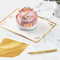Hallmark Every Good Thing Floral Cake 3D Pop-Up Birthday Card -Hallmark Shop Pink Cake and Flowers 3D PopUp Birthday Card for Her 1299LAD2886 06