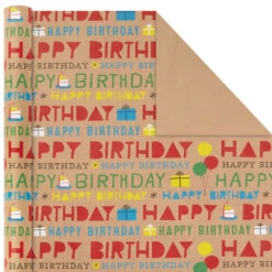 Hallmark Primary Birthday 3-Pack Kraft Wrapping Paper, 105 Sq. Ft. Total 13 Hallmark Primary Birthday 3-Pack Kraft Wrapping Paper, 105 Sq. Ft. Total -Hallmark Shop Primary Birthday 3Pack Kraft Wrapping Paper 5EWR6409 06