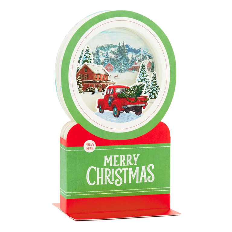 Hallmark Red Truck Snow Globe Musical 3D Pop-Up Christmas Card With Motion 5 Hallmark Red Truck Snow Globe Musical 3D Pop-Up Christmas Card With Motion - Image 3