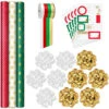 Hallmark Christmas Gift Wrap Kit With Wrapping Paper, Bows, Ribbons And Tags -Hallmark Shop RedWhiteGreen 3Roll Holiday Wrapping Paper Set 5JXW1200 01