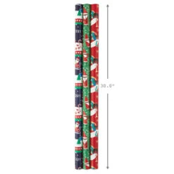 Hallmark Santa Fun 3-Pack Christmas Wrapping Paper Assortment, 120 Sq. Ft. -Hallmark Shop Santa Fun Hallmark Mahogany Christmas Wrapping Paper 5JXW1037 04