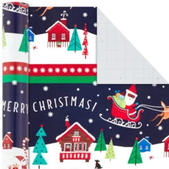 Hallmark Santa Fun 3-Pack Christmas Wrapping Paper Assortment, 120 Sq. Ft. -Hallmark Shop Santa Fun Hallmark Mahogany Christmas Wrapping Paper 5JXW1037 05