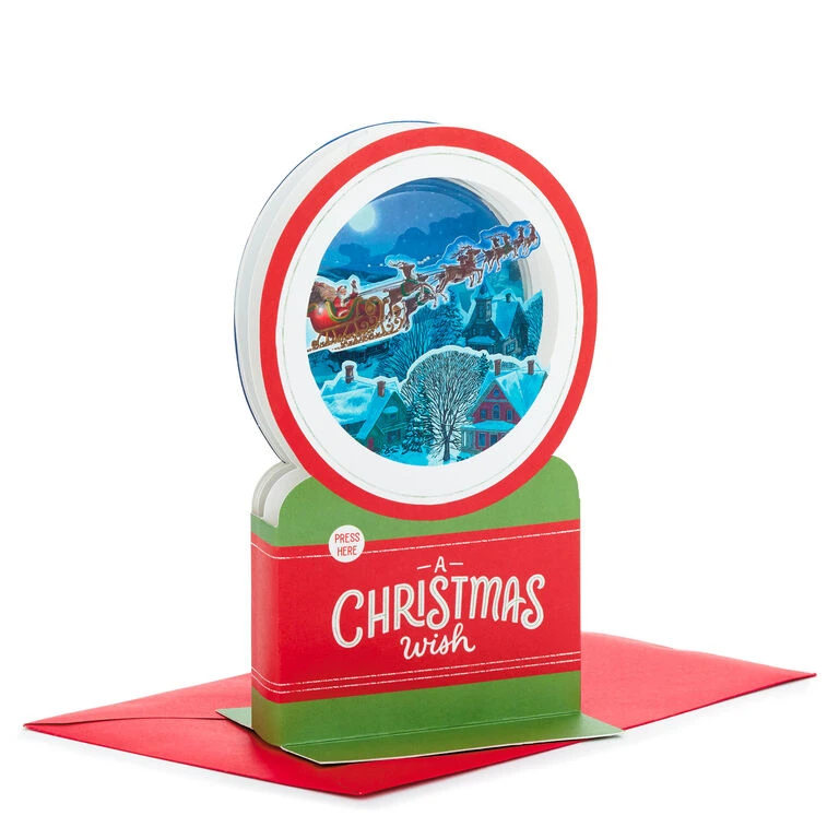 Hallmark Santa's Sleigh Snow Globe Musical 3D Pop-Up Christmas Card With Motion 3 Hallmark Santa's Sleigh Snow Globe Musical 3D Pop-Up Christmas Card With Motion