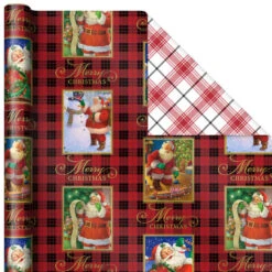 Hallmark Christmas Classics 3-Pack Reversible Wrapping Paper Assortment, 120 Sq. Ft. -Hallmark Shop Santa and Plaids Assorted Reversible Gift Wrap 5JXW1070 04