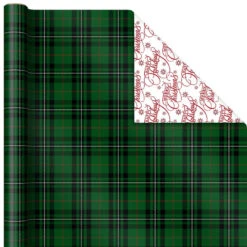 Hallmark Christmas Classics 3-Pack Reversible Wrapping Paper Assortment, 120 Sq. Ft. -Hallmark Shop Santa and Plaids Assorted Reversible Gift Wrap 5JXW1070 05