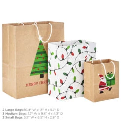 Hallmark Merry Mix 8-Pack Christmas Gift Bags, Assorted Sizes And Designs -Hallmark Shop White and Kraft Paper Assortment Christmas Gift Bags 5XGB1410 03