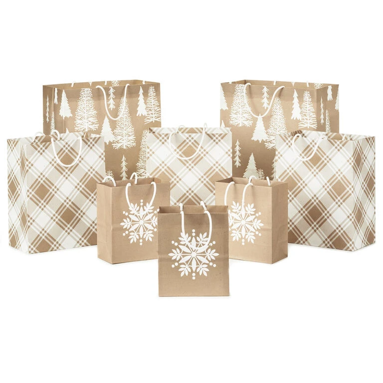 Hallmark Christmas Kraft 8-Pack Holiday Gift Bags, Assorted Sizes And Designs 3 Hallmark Christmas Kraft 8-Pack Holiday Gift Bags, Assorted Sizes And Designs
