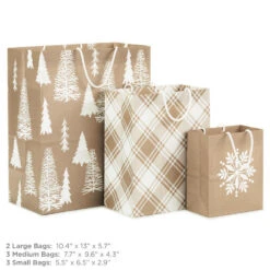 Hallmark Christmas Kraft 8-Pack Holiday Gift Bags, Assorted Sizes And Designs 10 Hallmark Christmas Kraft 8-Pack Holiday Gift Bags, Assorted Sizes And Designs -Hallmark Shop White on Kraft Paper Assortment Christmas Gift Bags 5XGB1417 03